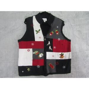 Breckenridge Woman‎ 1X Holiday Vest Patchwork Embroidered Winter Christmas Fall